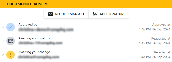 Signoffs with status and date Signoffs with status and date
