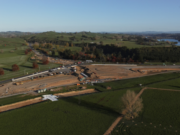 Earthworks and paving in progress on the SH1/29 highway upgrade
